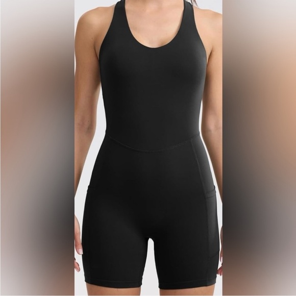 FLX short cross back padded short bodysuit black medium athleisure romper - Picture 2 of 7